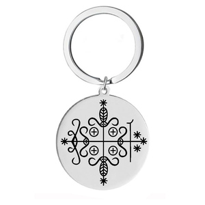 Voodoo Veve simboli Sigil Charm gioielli Vodou <span class=keywords><strong>Lwa</strong></span> Loa Amulet talismano Fine lucidatura ciondolo in acciaio inox portachiavi - Product Image 4