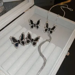 DAIHE Set-3580 Bow Tassel Fashion Custom Korean Earrings Butterfly Silver Plated Set