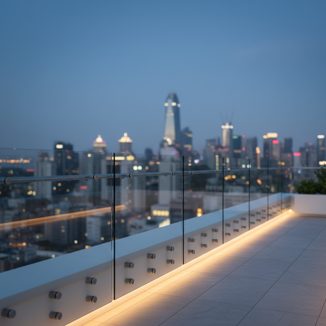 Top Grade Fashionable Point Fixed Stainless Steel Glass Railing with Handrail for Balcony and Porch for Real Estate Developers