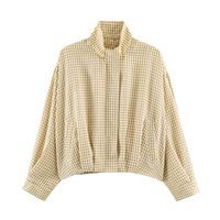 Nouvelle Veste Courte Décontractée à Carreaux Vichy pour Femme 2026 – Col Montant Zippé, Manches Longues, Coupe Ample
