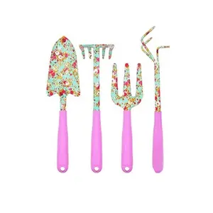 4 pièces matériaux en fer Frowel cultivateur râteau outils de jardinage personnalisés ensemble pelle bêche houe kit avec poignée en plastique