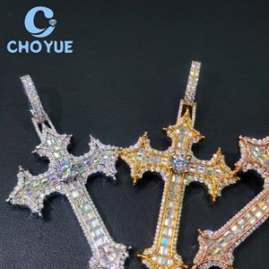 Top Quality 925 Sterling <b>Silver</b> Moissanite Cross Pendant Round Cut Hip Hop <b>Charm</b> for Men Women Pass Diamond Tester with GRA - Product Image 2