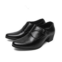 Chaussures en cuir à talons hauts de 5 cm pour hommes, style britannique, cuir ZHEN, bout pointu, tendance coiffeur, chaussures formelles pour hommes
