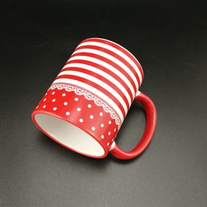 Del merletto di fantasia pittura rosso e strisce <span class=keywords><strong>bianche</strong></span> decorazione 13oz regalo tazza con smalto di colore maniglia - Product Image 3