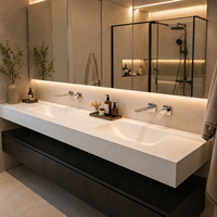 Vente en gros : Meuble-lavabo mural moderne pour hôtel en pierre frittée avec lavabo intégré, miroir intelligent et lavabo sur mesure