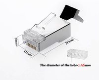 Connecteur cat.7 cat 6a plaqué or, deux pièces, prise modulaire RJ45, blindé, adapté au 23AWG, solide et torsadé