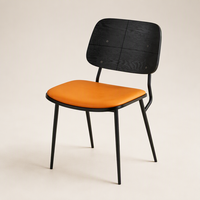 Chaise d'appoint de cuisine avec dossier en bois courbé et structure en métal, siège rembourré, jaune, chaise de salle à manger moderne