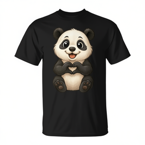 T-shirt Panda avec cœur, ours panda mignon, noir, unisexe, adulte, col rond, manches courtes, impression numérique, promotionnel - Product Image 3
