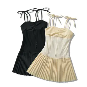 TAOP&ZA 2024 European and American style new French sexy suspender dress fashionable slimming slim waist stitching mini dress