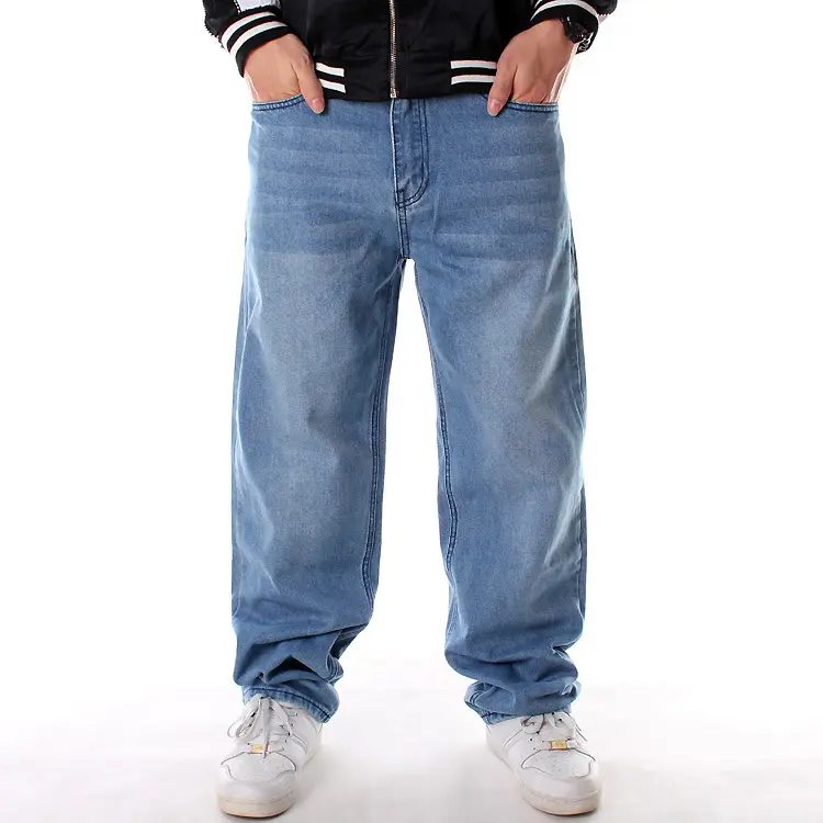 Luz azul Plus Size Jeans masculino solto relaxado hip-hop rua dança calças skate calças