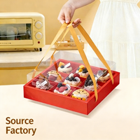 Boîte à gâteau jetable en PET transparent recyclable avec poignée, tailles personnalisables pour nouilles, sushis, chewing-gums et cadeaux de fête