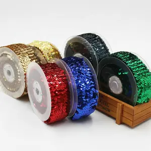 Nastro di paillettes elastico in pizzo con paillettes elasticizzato argento natalizio per abbigliamento da festa tipo Voile colorato 45mm