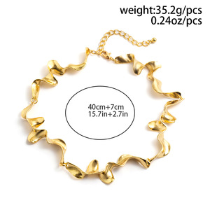 Irregular Fashionable Liquid Lava <strong>Metal</strong> Texture Water Corrugated <strong>Collar</strong> Frosty Wind Geometric Twist Design <strong>Gold</strong> Plated Necklace - Product Image 6