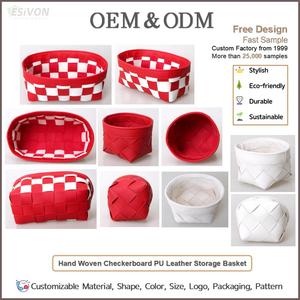 Cestas de Almacenamiento Plegables de Cuero PU, Diseño a Cuadros Rojos y Blancos, Tejidas a Mano, Juego de 3 Piezas, Impermeables, Ahorran Espacio, <span class=keywords><strong>para</strong></span> Decoración del Hogar - Product Image 2