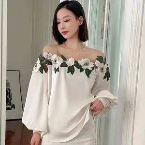 New style Ladies' anti permeability gauze splicing satin embroidered ladies shirts fall 2023 blouse elegent women's clothes top