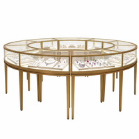Vitrine de présentation de bijoux ronde multi-faces sur mesure avec cadre métallique, éclairage LED, vente en gros directe usine