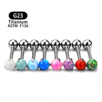 Barbell en titane G23 à trois griffes, motif 'Australian Treasure Ball', sans filetage, à enfiler, pour piercing langue, cartilage d'oreille et sourcil