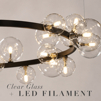 Lustre LED Transcendant Céleste à Anneaux, Grappe de Globes en Verre Noir Mat, Luminaire Architectural Moderne Sur Mesure, Œuvre d'Art Imposante