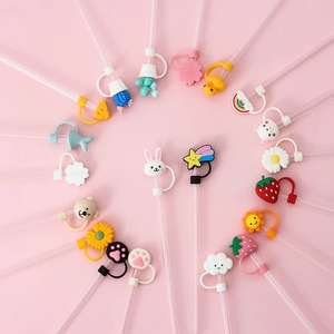 Tapa de pajita de dibujos animados de silicona de 8mm de diámetro al por mayor tapas reutilizables a prueba de polvo con puntas de pajita cubre accesorios de barra - Product Image 2