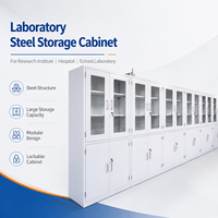 Armoire de rangement modulaire en acier pour laboratoire avec portes vitrées, étagères réglables et compartiments inférieurs verrouillables pour projets de laboratoire
