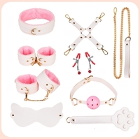 Ensemble de 9 pièces en peluche pour chat, en PU blanc et rose, jouets sexuels, kits de bondage SM, restraints BDSM pour débutants, pour jeu de rôle en couple adulte