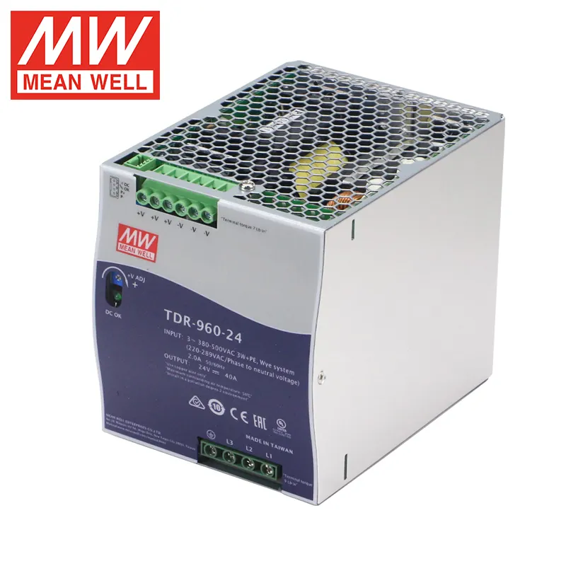 Fonte de energia da série Mean Well TDR-960-24 Slim 3 Fase de alta tensão de entrada em trilho Din