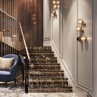 Escalier moderne aux normes australiennes, escalier intérieur avec marches en marbre et éclairage LED, escalier de luxe intérieur