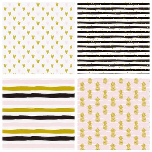 Custom Eco-Friendly Recyclable Gift Wrap <b>Paper</b> Roll Set Gold Pineapple Hearts Stripes <b>Pattern</b> Double-Sided <b>Paper</b> Packaging - Product Image 2