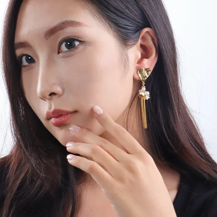 Grosir anting-anting pir panjang berumbai panjang Fashion anting-anting jarum perak S925 bunga wanita