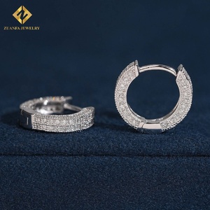 Pendientes Redondos de Lujo Estilo Hip Hop con Diamantes Cultivados en Laboratorio, Certificado NGTC, Chapados en Plata de Ley 925 - Product Image 4