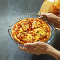 Poêle à pizza en verre clair résistant à la chaleur poêle à micro-ondes four ménager 10/12 "grande plaque ronde spéciale