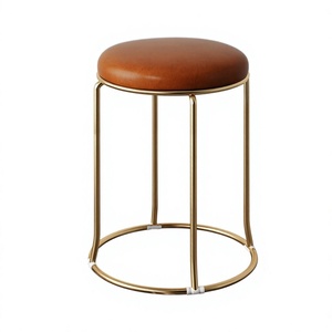 Taburete Apilable Redondo con Asiento de Cuero y Patas de Metal Dorado, para Sala de Estar, Dormitorio, Maquillaje, Café, Té, Comedor, Taburete Multiusos - Product Image 1