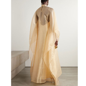 Abito Lungo <span class=keywords><strong>da</strong></span> <span class=keywords><strong>Donna</strong></span> Estivo Traspirante <span class=keywords><strong>su</strong></span> <span class=keywords><strong>Misura</strong></span> in Organza Plissettata Metallizzata con Colletto Rialzato Casual - Product Image 3