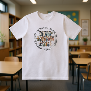 T-shirt Strong Women History da donna, manica corta, girocollo, 100% cotone, t-shirt casual con stampa femminista per tutte le stagioni - Product Image 2