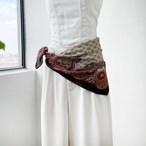 Pañuelo cuadrado Qin Fang Paisley de terciopelo con estampado de espiga para mujer, bufanda de cuello, chal de otoño, cinturón para la cintura - Product Image 2
