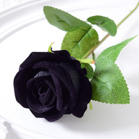 Rose artificielle noire en soie à tige unique avec bâton pour bouquets de bricolage mariages artisanat décorations de fête