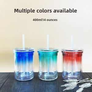 Vaso de acrílico de doble capa transparente multicolor tipo pajita con tapa para tienda de té con leche, diseño sencillo - Product Image 2