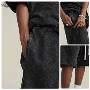 Pantalones Cortos Deportivos <span class=keywords><strong>de</strong></span> Algodón Personalizados <span class=keywords><strong>de</strong></span> Alta Calidad, Pantalones Cortos <span class=keywords><strong>de</strong></span> Estilo Urbano con Lavado Ácido para <span class=keywords><strong>Hombre</strong></span> - Product Image 4