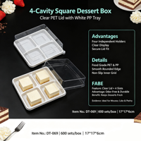 Vente d'usine : Boîte à gâteau en plastique PET transparente de qualité alimentaire, jetable, à 4 compartiments, pour pâtisserie et desserts