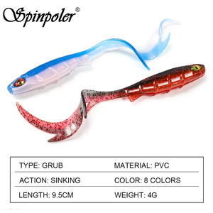Leurre souple de pêche Spinpoler Fireflow en silicone, type ver, 9,5 cm, yeux 3D, corps côtelé, longue queue ondulée, pour la pêche au bar et à la truite de mer - Product Image 2