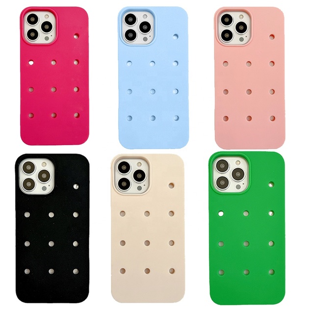 High Quality Waterproof Silicone Cell Phone case with Holes Pvc Diy Phone case for iphone 15 11 12 13 14 Pro Max Hold