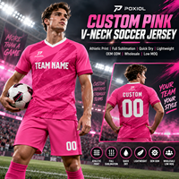 Maillot et short de football personnalisés rose col en V, sublimation intégrale, séchage rapide, légers, OEM ODM, vente en gros, faible MOQ, usine USA