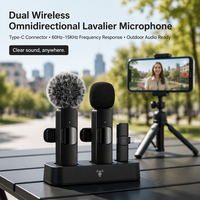 Microphone Lavalier Sans Fil Double Omnidirectionnel avec Connecteur Type-C 60Hz 15kHz pour Diffusion en Direct Mobile et Enregistrement Audio Extérieur