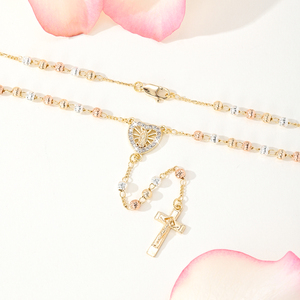 Colliers pendentif coeur plaqué or 14 carats Trois couleurs perlées <span class=keywords><strong>amour</strong></span> Virgen De Guadalupe Collier <span class=keywords><strong>pour</strong></span> dames Collier chapelet - Product Image 5