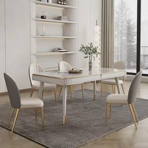 Mesa de decoración del hogar, superventas, juego de mesa de pizarra de mármol, asiento de cuero - Product Image 1