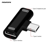 Monfonk adaptor pengisi daya, 2-in-1 Tipe C Splitter USB C Audio musik untuk iPad untuk Samsung untuk Huawei