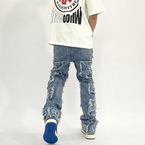 Quần Bò Túi Hộp Denim Rách Xếp Chồng Theo Yêu Cầu Phổ Biến Cho Nam Quần Denim Quần Bò Ống BÓ RÁCH Rách Cho Nam - Product Image 3