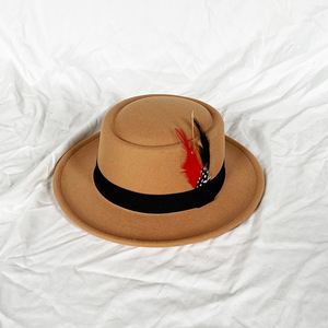 Nuovo <span class=keywords><strong>Cappello</strong></span> Fedora Vintage da <span class=keywords><strong>Uomo</strong></span> in Feltro con Tesa Arrotolata e Piuma, <span class=keywords><strong>Cappello</strong></span> da Chiesa da Gentiluomo, <span class=keywords><strong>Cappello</strong></span> Trilby Jazz - Product Image 3