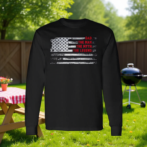 Dad The Man Myth Legend T-shirt a maniche lunghe con bandiera americana, regalo per la festa del papà - Product Image 3
