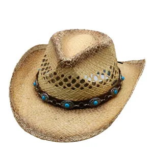 Chapéu de palha de palha mexicano de cowboy oco natural, chapéu de praia de palha, chapéu de sol de palha, preço barato